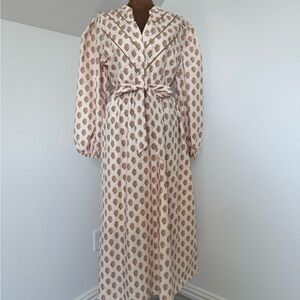Polagram Cream and Brown Patterned Long Sleeve Dress